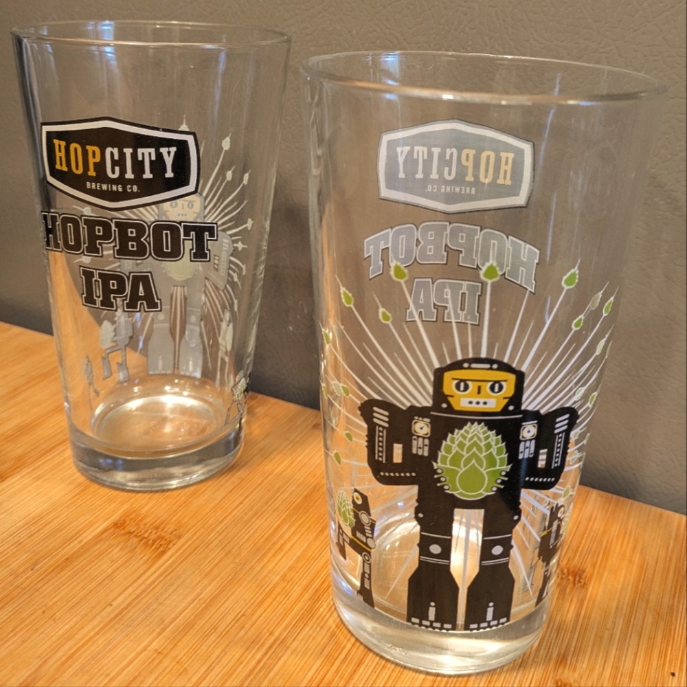 Hop City robot glasses - pair of Hopbot beer glasses